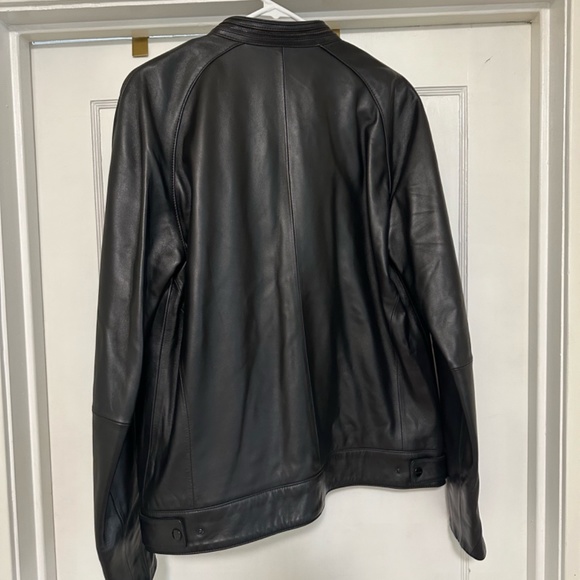 Men's Black Leather Bomber Jacket - Picture 2 of 5
